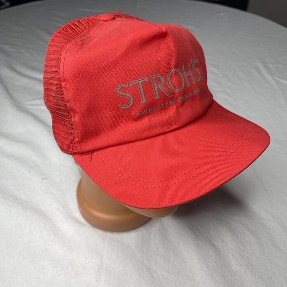 Stroh’s Other - Stroh's Brewing Beer Red Adjustable Cap Trucker Spartan Specialties Hat VTG